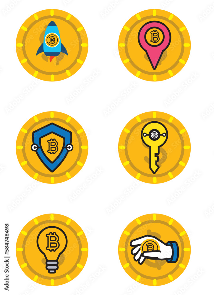 set of vector cryptocurrency icons with yellow background set of vector cryptocurrency icons with yellow background