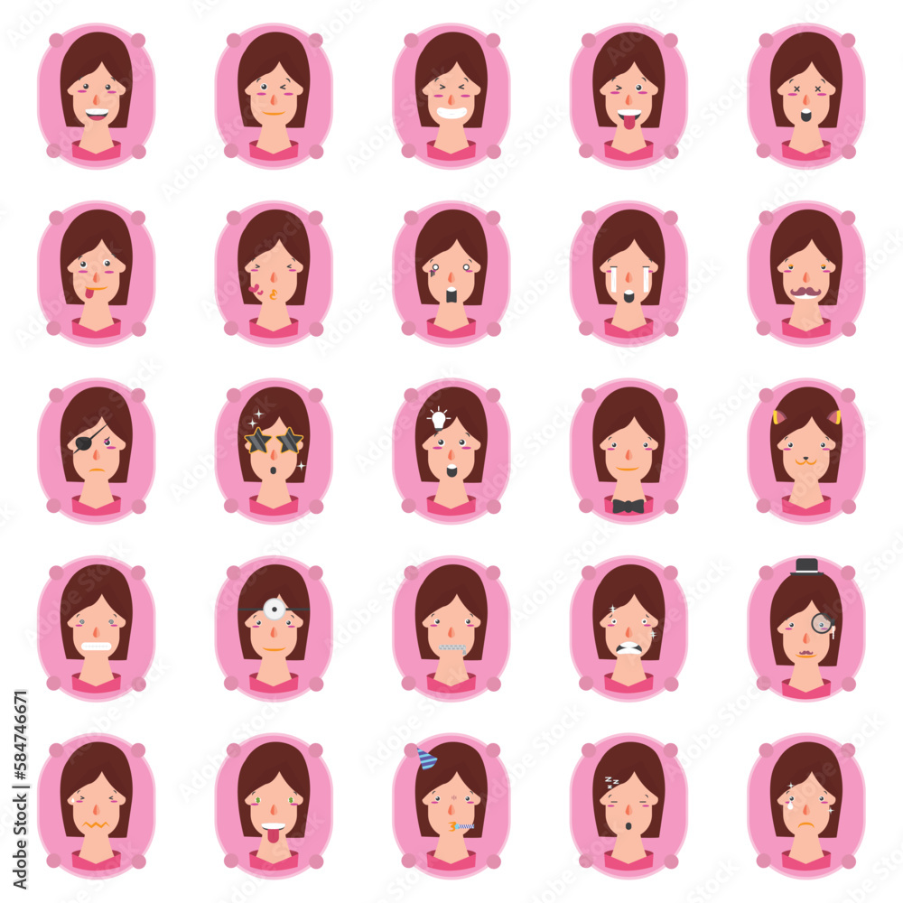 vector icon set of different women faces