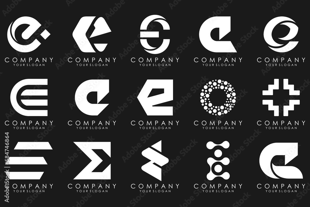 mega collection letters E logo design inspiration. Geometrical abstract logos mega collection letters E logo design inspiration. Geometrical abstract logos