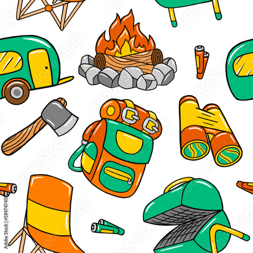 Camping seamless pattern in vector illustration