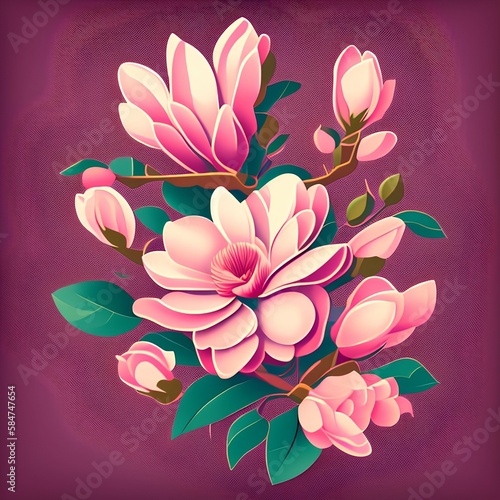 Retro magnolia flower illustration poster - Vector - generative ai