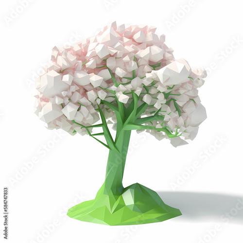 abstract lowpoly3d tree in the spring on a white background