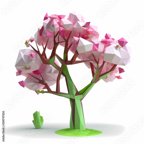 abstract  lowpoly3d tree spring season on white background