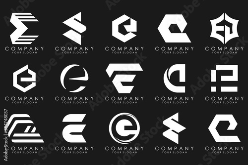 mega collection letters E logo design inspiration. Geometrical abstract logos