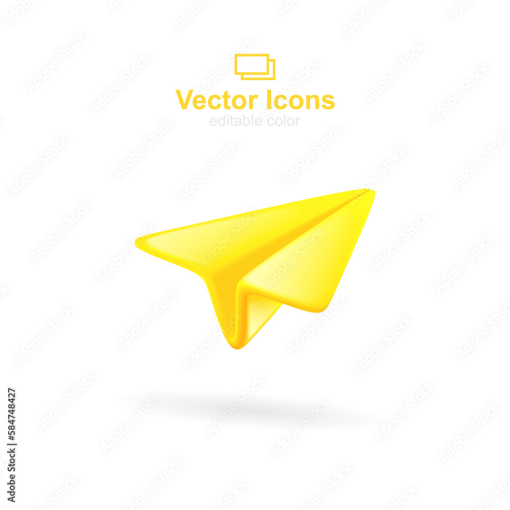 Ταπετσαρία 3d vector icon. Social media set. Yellow paper plane icon.