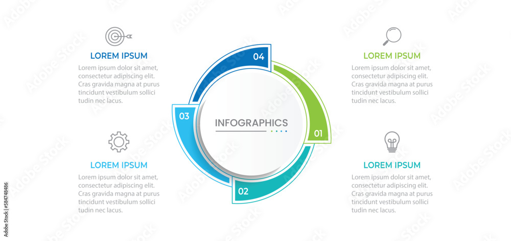 Fototapeta premium Modern infographic template. Creative circle element design with marketing icons. Business concept with 4 options, steps, sections. 
