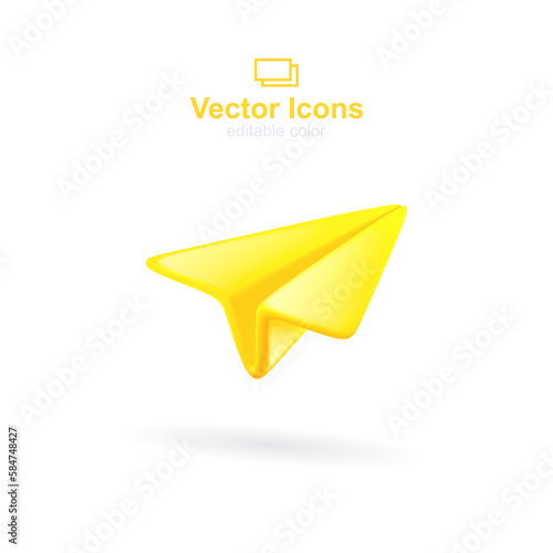 3d vector icon. Social media set. Yellow paper plane icon.