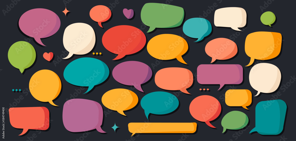 Bubble speech in cartoon style. Set of isolated colorful balloon icon. Flat vector illustration for design Bubble speech in cartoon style. Set of isolated colorful balloon icon. Flat vector illustration for design