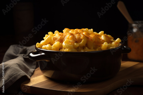 Mac and cheese. Classic American rustic mac and cheese. Golden baked macaroni with cheddar