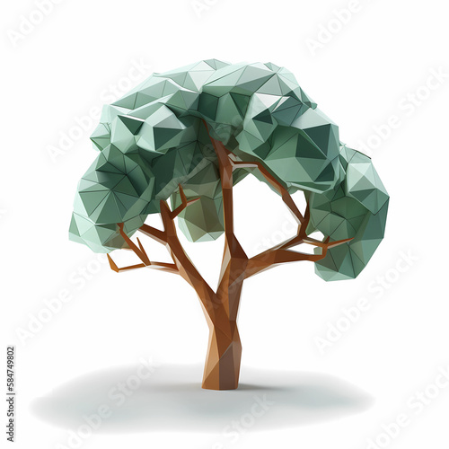 lowpoly 3d green tree white background