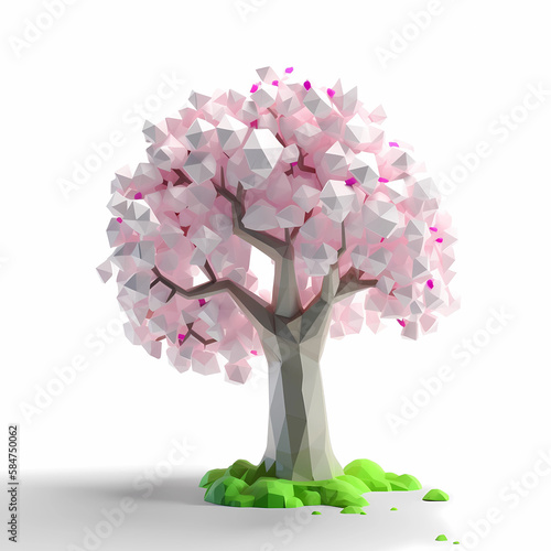 lowpoly3d  blossoming tree spring season on white background