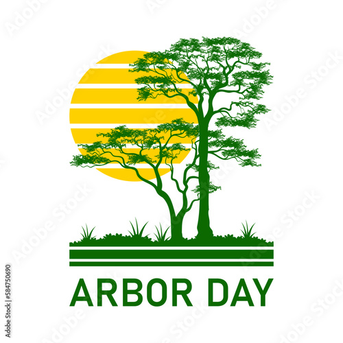 National Arbor Day vector symbol  with Green Tree silhouette illustration. April Arbor Day icon