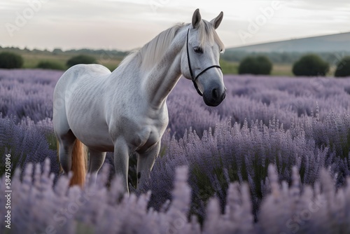 white horse in lavender 