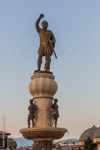 SKOPJE, NORTH MACEDONIA - AUGUST 9, 2019: Philip II of Macedonia monument in Skopje, North Macedonia