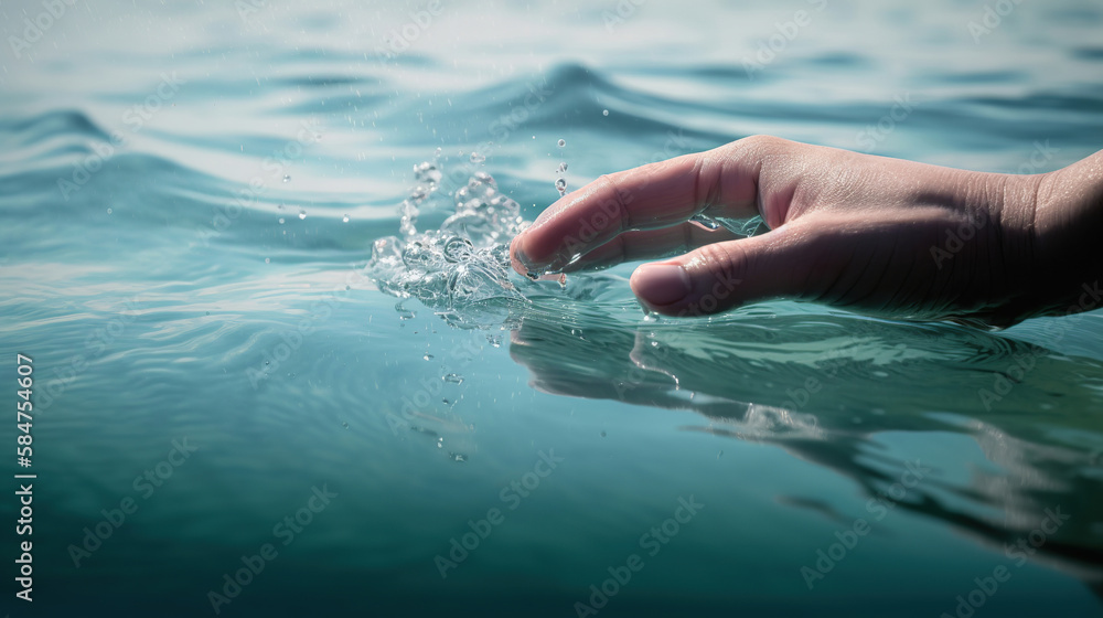 hand touching the clear water, environment protection concept, generative ai