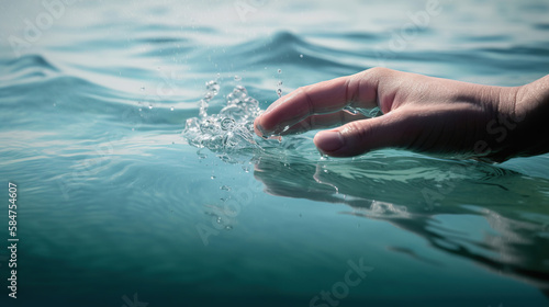 hand touching the clear water, environment protection concept, generative ai