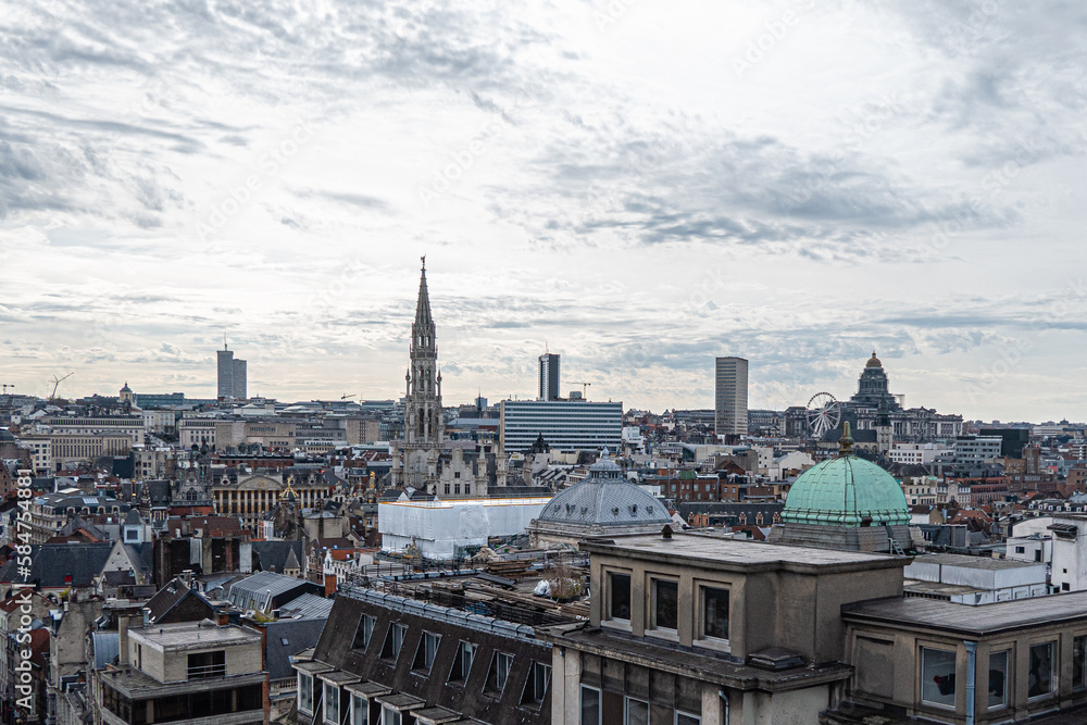 Brussels, Belgium, 17 March 2023. View of La Grand'Place, City Hall and the courthouse from the roof of the new administrative center of the City of Brussels, Brucity.