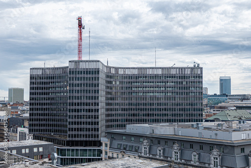 Brussels, Belgium, March 17, 2023. Old administrative center seen from the roof of the new administrative center of the City of Brussels, Brucity.