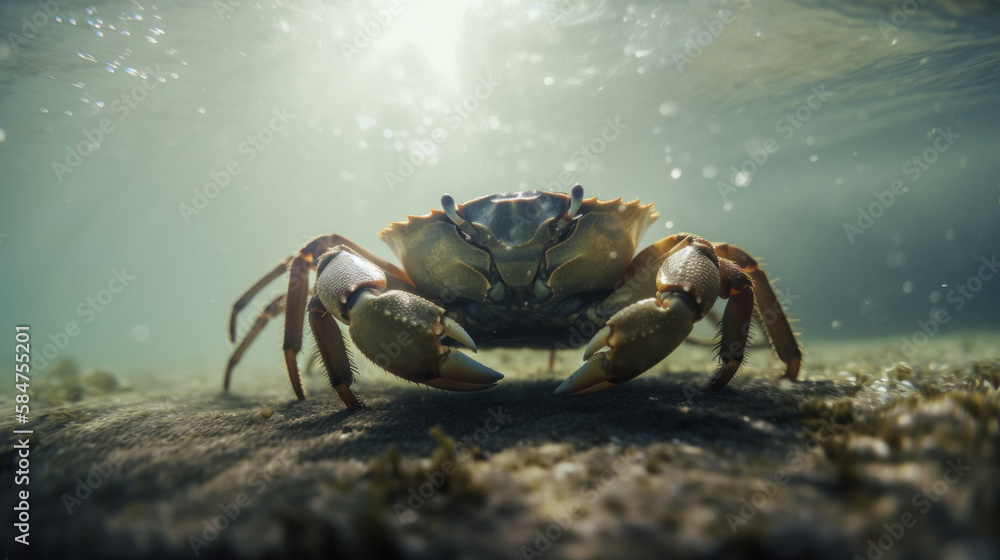 Crab at the bottom of the sea deep in the ocean. Generative AI Crab at the bottom of the sea deep in the ocean. Generative AI
