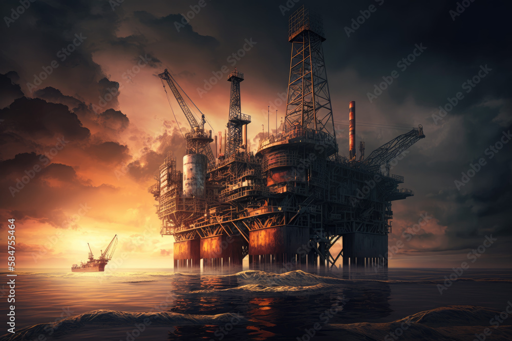 an old dilapidated and abandoned oil platform. Generative AI