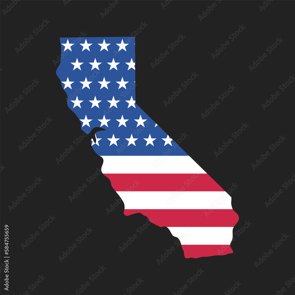 Obraz premium California. Map of the state and American flag. Vector Illustration.