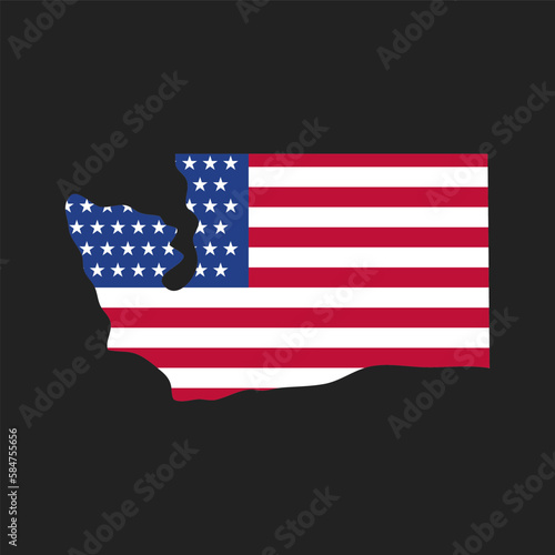Washington. Map of the state and American flag. Vector Illustration.