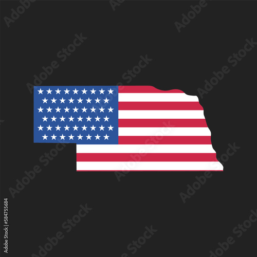 Nebraska. Map of the state and American flag. Vector Illustration.