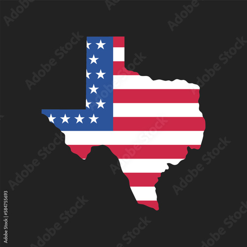 Texas. Map of the state and American flag. Vector Illustration.