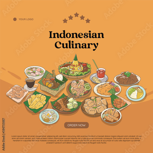 Indonesian cuisine hand drawn illustration vector. Indonesian food set collection for background