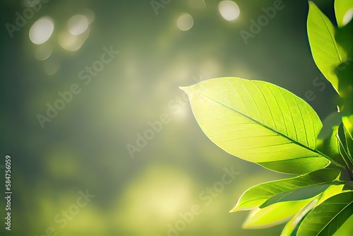 Green leaf nature for wallpaper and background  Yellow color with copy space using as background natural green plants landscape. Generative Ai.