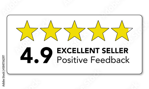 49% percentage positive feedback for good seller sign label vector art illustration. 4.9 point positive feedback rating with five stars design template. E-commerce rating