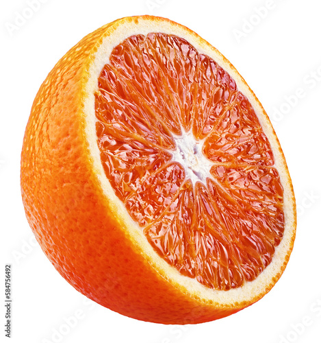 Half of blood red orange citrus fruit isolated on transparent background