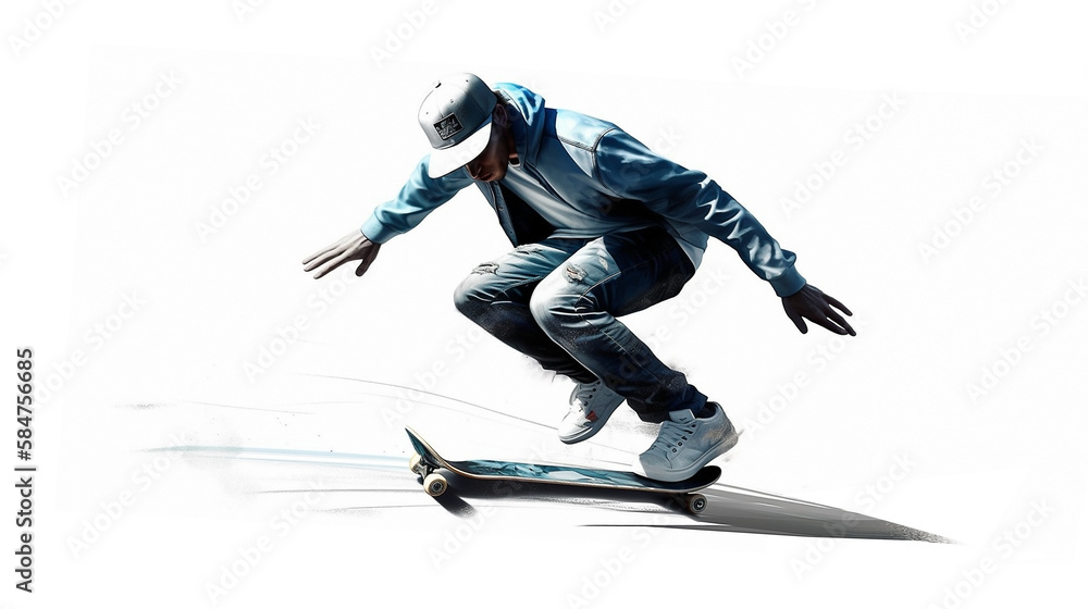 illustration of a skateboarding on white background created with generated AI technology illustration of a skateboarding on white background created with generated AI technology