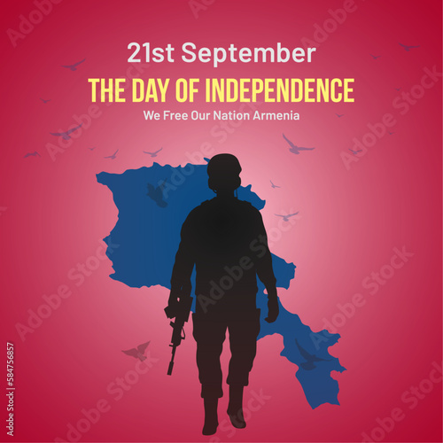 Armenia Independence Day Social Media Post, Greeting Card, Vector Illustration. 21st of September Armenian National Holiday Day Background with Elements of National Color, Map, Army, Pigeon.
