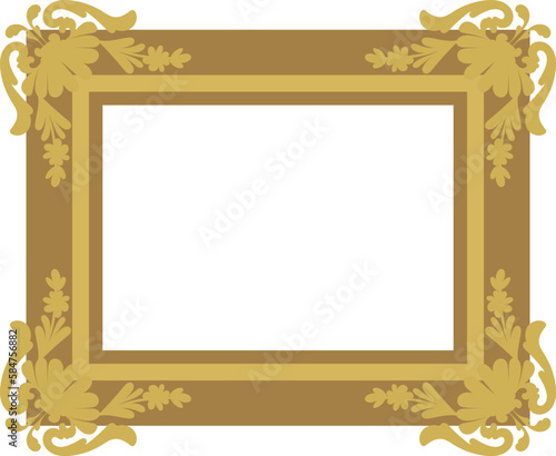 Hand-drawn antique gold picture frame with floral details