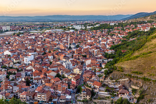 Fototapeta Naklejka Na Ścianę i Meble -  Evening aerial view of Prizren town, Kosovo
