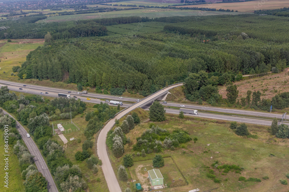Aerial view of M0 motorway east of Budapest, Hungary