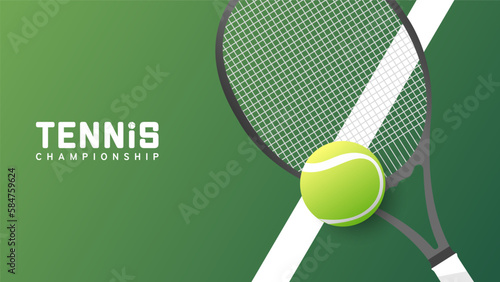 Tennis ball on tennis racket , Simple flat design style  ,Illustrations for use in online sporting events , Illustration Vector  EPS 10