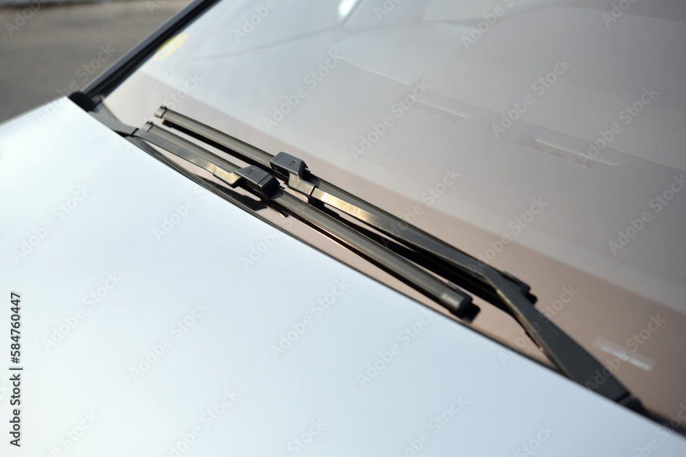 Frameless car wipers on the windshield. Frameless car wipers on the windshield.