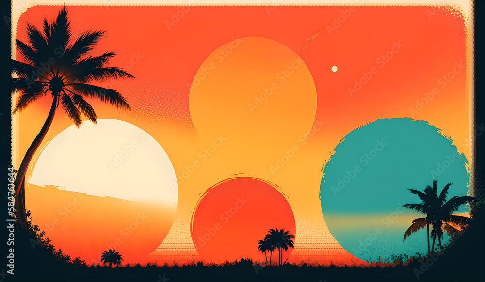 Photo of a picturesque sunset with tall palm trees in the foreground