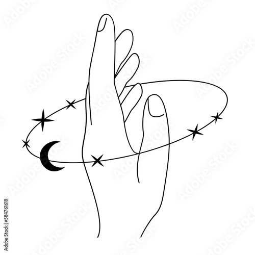 Magic hand with moon svg, Line art celestial element