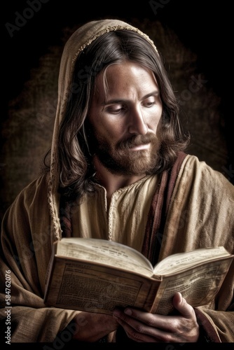 Jesus reading the Bible in the time of the Roman Empire Generative AI Illustration