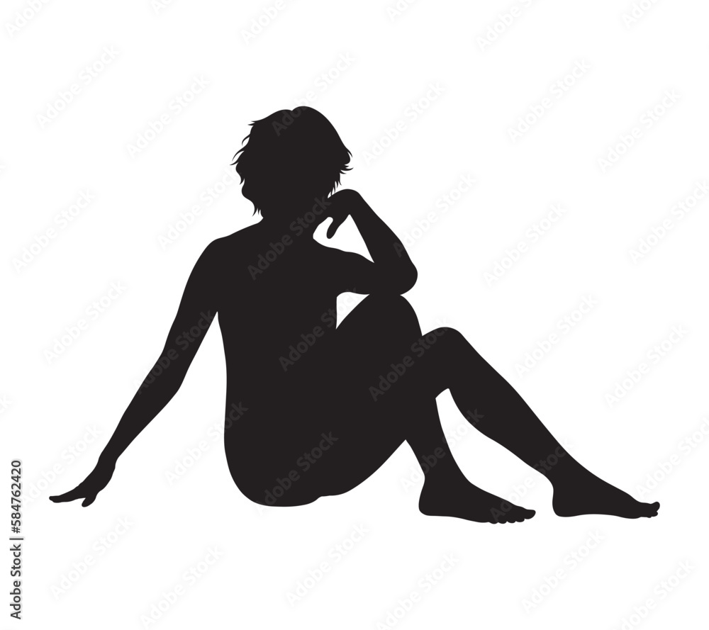 Sexy Woman Naked Model Sitting Pose Silhouette Stock Vector Adobe Stock