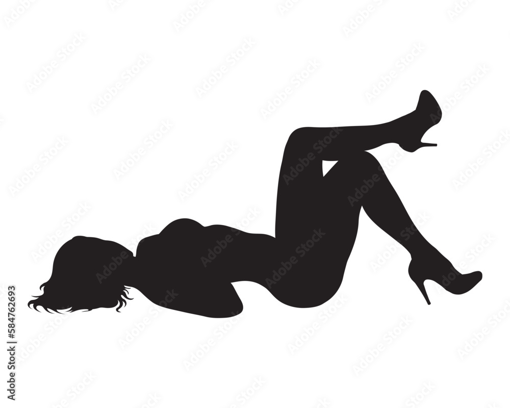 Woman with sensual pose laying on the floor silhouette. Woman with sensual pose laying on the floor silhouette.