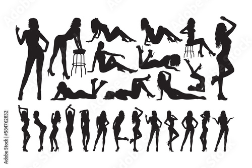 Sexy women various poses silhouette set vector.