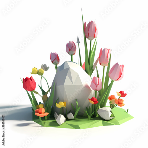  lowpoly3d flowers on white background spring season