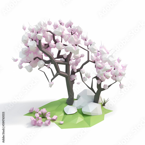 abstract lowpoly3d blossoming tree on a white background