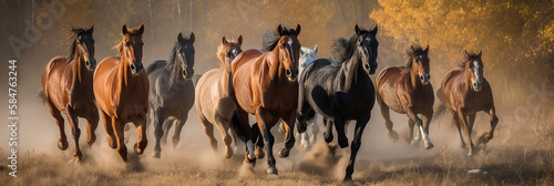 Horses run on the meadow, generative AI