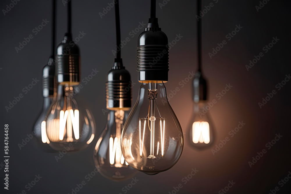 Empty, grey background illuminated by retro light bulbs. Generative AI Empty, grey background illuminated by retro light bulbs. Generative AI