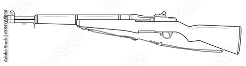 Vector illustration of the M1 Garand rifle with sling on the white background. Left side. photo